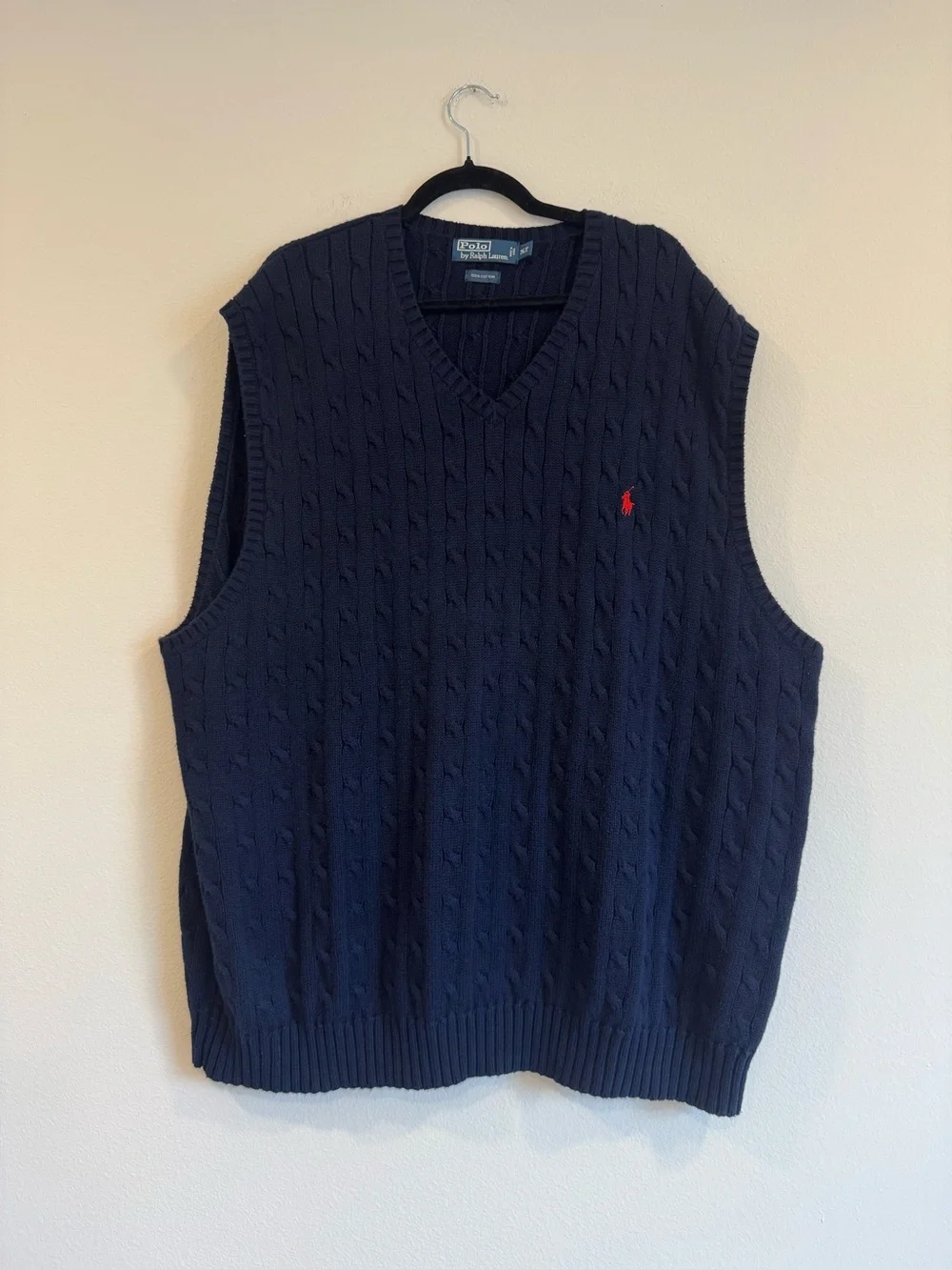 Polo by Ralph Lauren Men’s Navy Cable Knit V-Neck Sweater Vest Cotton 3LT